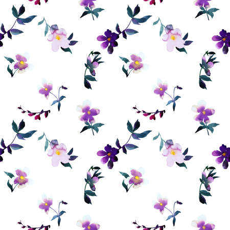 Simple watercolor floral seamless pattern. Botanical illustration with scatterred blooming marigold...