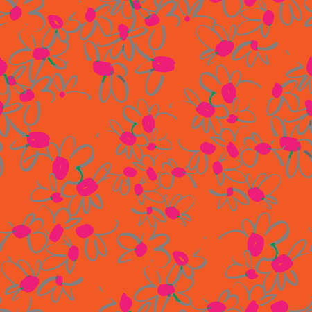 Vector floral seamless pattern with daisies. Bright botanical illustration. Flowers drawn by felt...