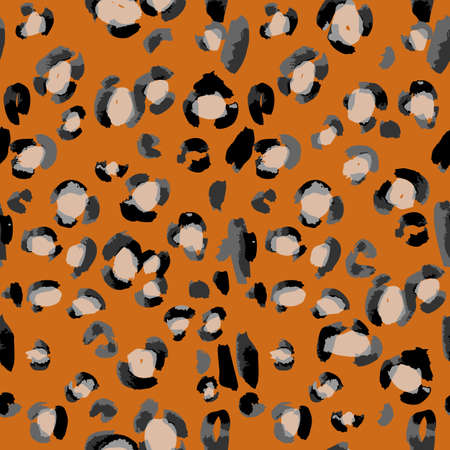 Vector abstract seamless pattern. Doodle figures and flowers imitation. Leopard skin texture...