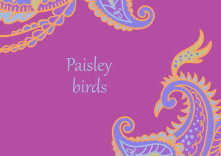 Vector card design in Paisley style. Drawn firebird and tail with text placed in the center. Great for postcard, greeting, wedding and invitation cards, placing text.のイラスト素材