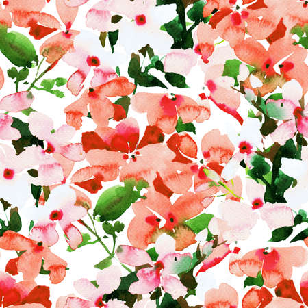 Seamless pattern made of large field flowers. Floral in bloom. Decorative botanical texture. Watercolor background with petals. Bright fashion design for fabric and textile.の写真素材