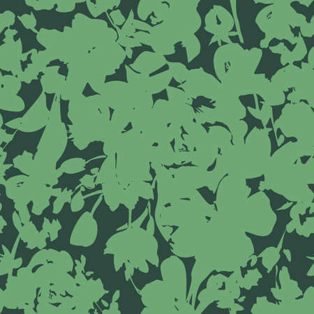 Floral silhouettes seamless pattern. Meadow plants, herbs and flowers. Simple botanical imprint in vintage flat style. Summer spring motif. Classic nature ornament. Fashion design.のイラスト素材