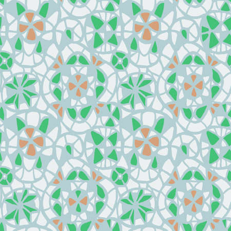 Geometric abstract seamless pattern. Multicolored stained glass window illustration. Kaleidoscope...