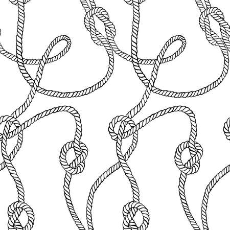 seamless pattern made of twisted ropes with knots. Abstract graphic drawing. Plane nautical...