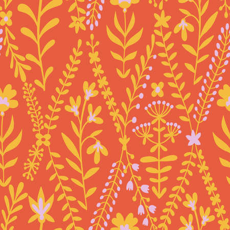 Field meadow plants, grass, herbs, stems and flowers. Silhouettes of botanical elements. Cute floral...