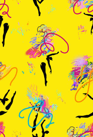 Seamless pattern with gymnasts. Sports and physical activity background of girls performing rhythmic...