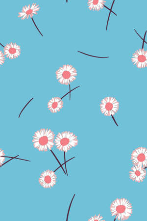 Ditsy background. Small daisy flowers seamless pattern. Gentle floral illustration. Trendy flat...