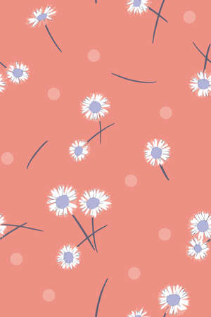Ditsy background. Small daisy flowers seamless pattern. Gentle floral illustration. Trendy flat drawing. Good for textile, fabric, wallpaper, bedding, clothes, wrapper, surfaceのイラスト素材