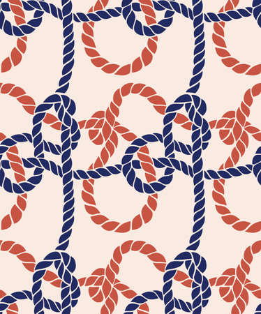 Seamless marine rope knot pattern. Endless illustration with color rope ornament and nautical sea...