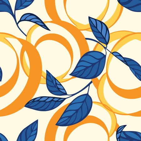 Lemon peel cut and twist isolated on white. Citrus tree leaves, Botanical seamless pattern. Plant and fruit vegetal background in trendy flat style. Textile and fabric fashion design.のイラスト素材