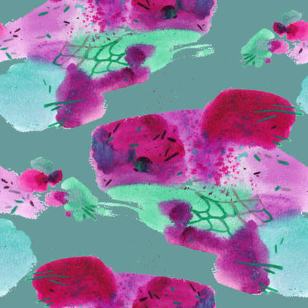 Watercolor hand drawn brush strokes background. Abstract seamless pattern made of colorful painted...