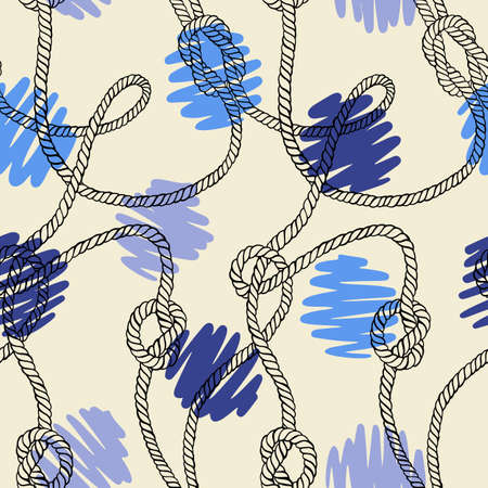 Polka dot seamless pattern. Decorative hand drawn circles with twisted ropes. Nautical ornament.のイラスト素材