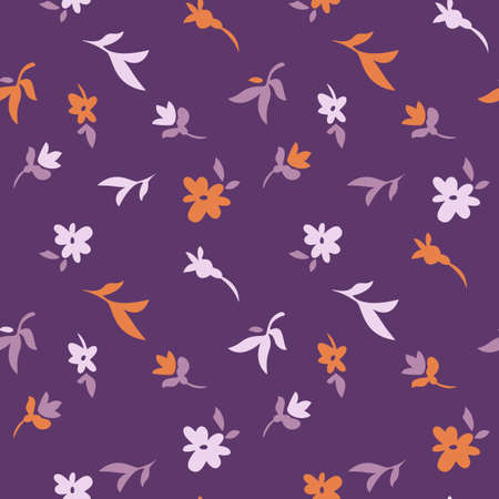 Small meadow flowers ornament. Trendy flat drawing. Scattered daisies. Simple floral seamless pattern. Bright vintage botanical illustration. Textile and fabric usage, fashion design.のイラスト素材