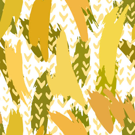 Vector abstract seamless pattern made of brush strokes shapes mixed with chevron lines texture. Smears with uneven edges. Simple figures in flat design. For fashion, textile, fabric and wrapping.のイラスト素材