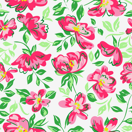 Artistic floral background. Seamless pattern made of abstract peony flowers with blurred petals texture. Summer nature ornament. flowers in bloom.のイラスト素材
