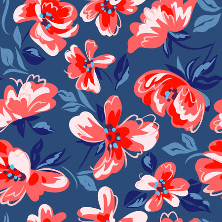 Artistic floral background. Seamless pattern made of abstract peony flowers with blurred petals texture. Summer nature ornament. Large flowers in bloom.のイラスト素材
