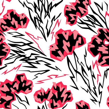 Artistic floral seamless pattern. Geometric cut out paper design. collage style ornament. graphic. Modern botanical background with large blooming flower buds.のイラスト素材
