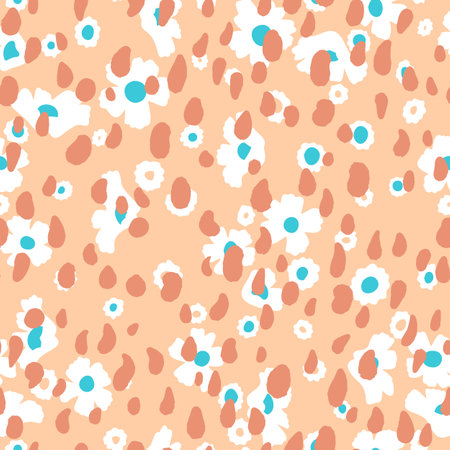 Daisy flowers vector background. Small size meadow flowers isolated. Seamless pattern. Flat simple design.のイラスト素材