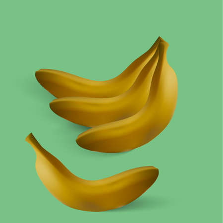 A bunch of realistic bananas on a green background.のイラスト素材