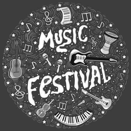 The concept of a musical abstract poster of musical elements and instruments.のイラスト素材