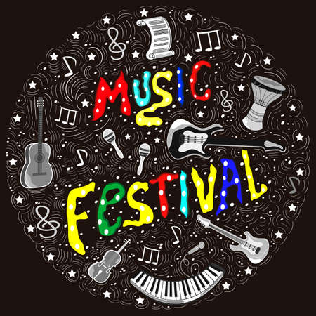 The concept of a musical abstract poster of musical elements and instruments.のイラスト素材