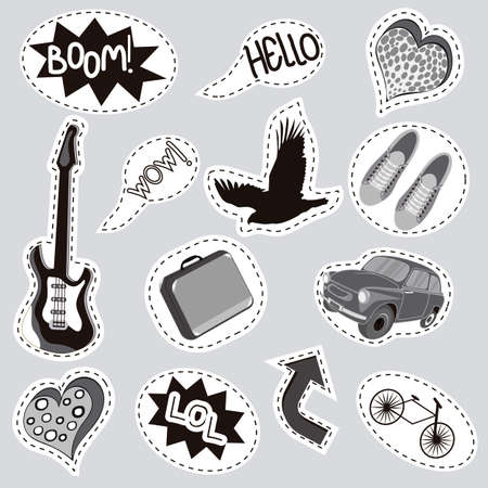 Vector illustration isolated on a white background. Set of stickers, pins, patches in cartoon 80s-90s comic style.のイラスト素材