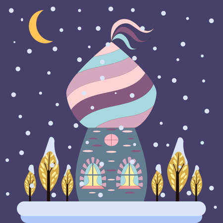 Merry Christmas card with house. Happy New Year.のイラスト素材