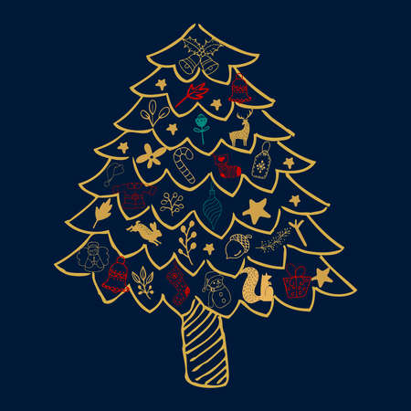 New Year and Merry Christmas decoration set.Typography set.The main symbols of the holiday. Vector emblems, text design. Usable for banners, greeting cards, gifts etc.のイラスト素材