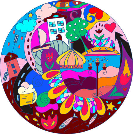 Banner of Amsterdam city in flat line trendy style. Amsterdam city line art. All buildings separated and customizable.のイラスト素材