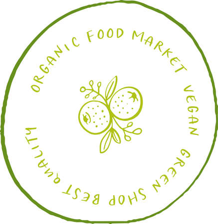 Set of four healthy food labels with lettering. Vegan food stickers.のイラスト素材