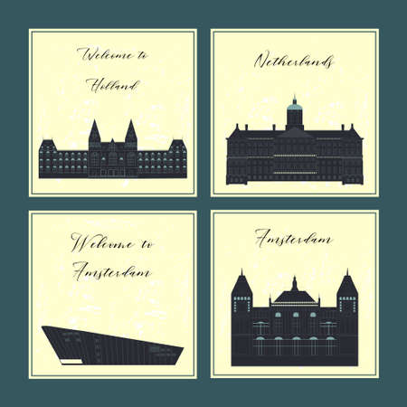 Holland travel cultural and sightseeing symbols frame background poster .Vector illustration.のイラスト素材