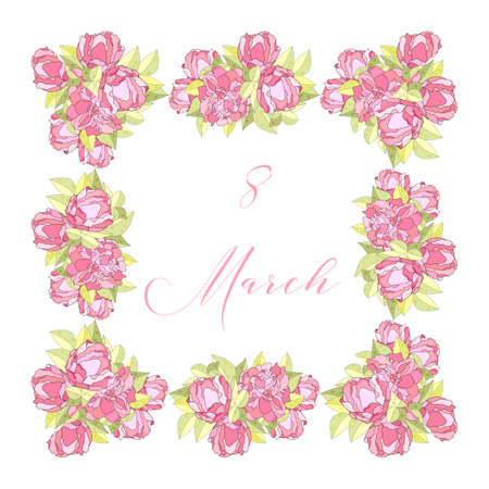 8 March. Floral Greeting card. International Happy Women's Day. Trendy Design Template.のイラスト素材