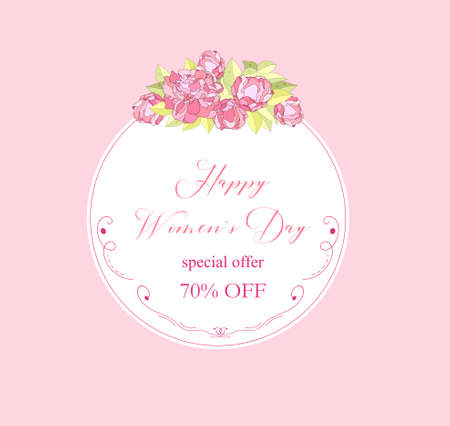 International women's day poster.Floral Greeting card.Season discount banner.Colorful detailed vector illustration.のイラスト素材
