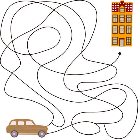 Educational a mathematical game. Maze game for kids vector template page with game.のイラスト素材