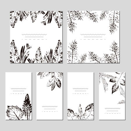 Set of artistic creative universal cards. Hand Drawn textures. Wedding, anniversary, birthday, Valentines day, party. Design for poster, card, invitation, placard, brochure, flyer.  Vector illustration.のイラスト素材