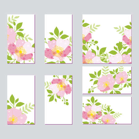 Botanic card with wild flowers, leaves. Spring ornament concept. Floral poster, invite. Vector layout decorative greeting card or invitation design background. Hand drawn illustration.のイラスト素材