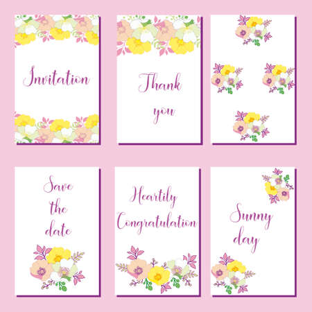 Botanic card with wild flowers, leaves illustration.のイラスト素材