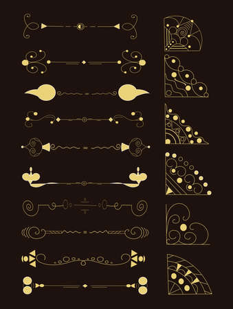 Hand drawn vector dividers. Lines, borders and laurels set. Doodle design elements.のイラスト素材