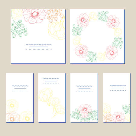 Set of card with flower rose, leaves. Wedding ornament concept. Floral poster, invite. Vector decorative greeting card, invitation design backgroundのイラスト素材