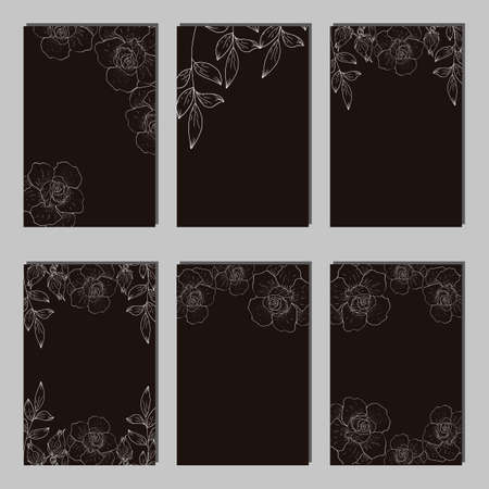 Set of card with flower rose, leaves. Wedding ornament concept. Floral poster, invite. Vector decorative greeting card, invitation design backgroundのイラスト素材