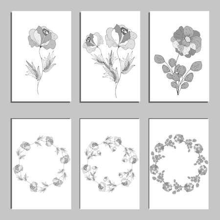 Botanic card with wild flowers and leaves. Spring ornament concept.のイラスト素材