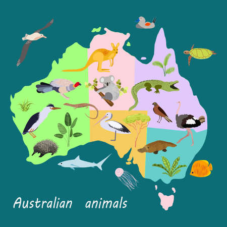 Animals on the background of trees and plants.のイラスト素材