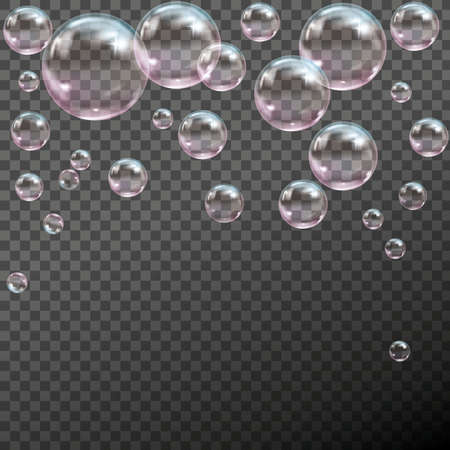 Flying transparent soap bubbles on checkered background.のイラスト素材