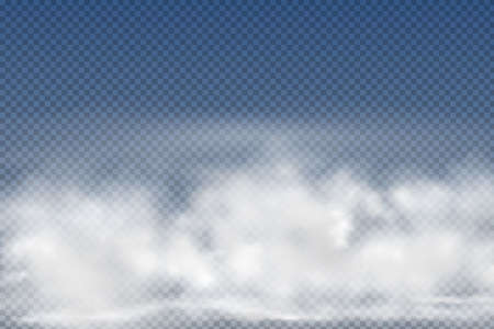 Set of realistic isolated and transparent clouds, fog or smoke on a blue background.Graphic element vector. Vector design shape for logo, web and print.のイラスト素材