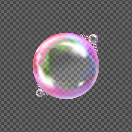 Flying transparent soap bubbles on checkered background.Reaistic colored balls.Vector texture.のイラスト素材