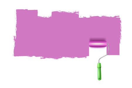 Vector illustration of a painted wall and a paint roller.のイラスト素材