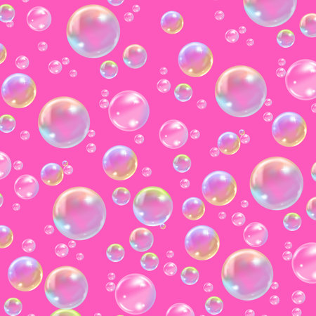 Flying transparent soap bubbles on a colored background.のイラスト素材