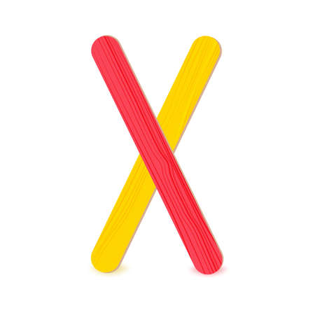 Isolated items on white background.Realistic 3D wooden colored, or plastic sticks.のイラスト素材