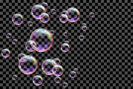 Reaistic colored balls.Vector texture.Flying transparent soap bubbles.
