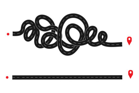A tangled road or film from point to purpose.he concept of simplifying a psychology, or goal achievement.のイラスト素材